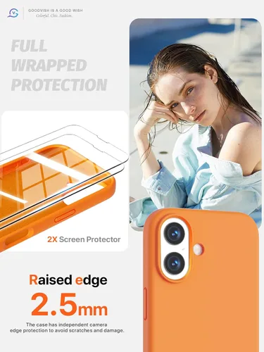 Vista 5 de GOODVISH Funda 3 en 1 para iP 17 de 6.3", silicona premium, naranja Full Body&Camera Protection, Premium Liquid Silicone, Shockproof Phone Case