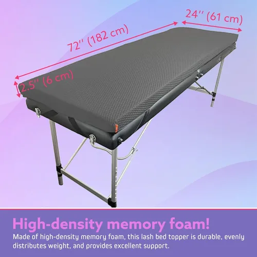 Vista 2 de Cubrecolchón de espuma para cama de pestañas – Almohadilla de espuma viscoelástica para mesa de masaje de 2.5 pulgadas de grosor con correas