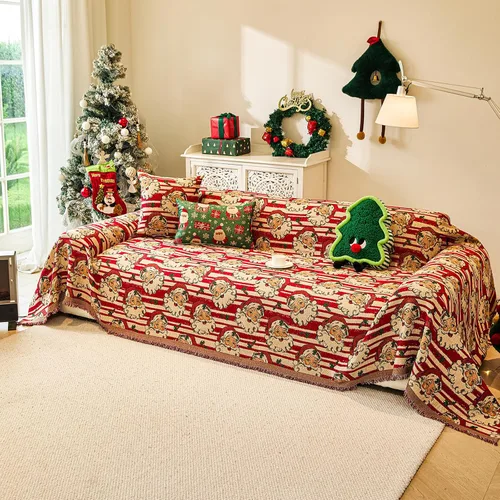 Vista 23 de DREAMINGO Funda de sofá de Navidad roja decorativa para sofá de vacaciones 2# Ciervo rojo de Navidad