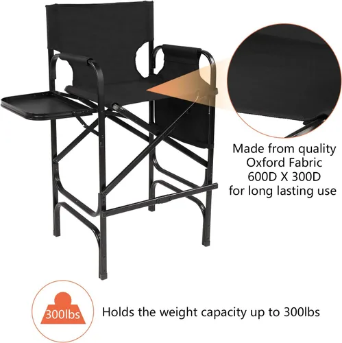 Vista 3 de mefeir Silla de Director de 30" Plegable Negra con Mesa Lateral y Bolsa de Almacenamiento, Altura de Barra Portátil para Artista de Maquillaje
