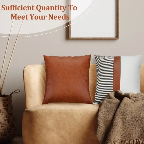 Vista 6 de Buryeah 9 fundas de almohada de cuero de 18 x 18 pulgadas, fundas de almohada modernas de cuero sintético a rayas para dormitorio, sala de estar