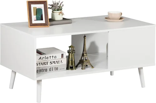 Vista 8 de SUPER DEAL Mesa auxiliar de 2 niveles para sala de estar, mesa central rectangular de 40 pulgadas con estante de almacenamiento abierto, mesa