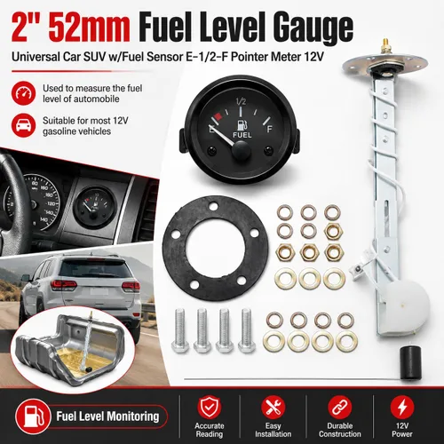 Vista 5 de Hoypeyfiy - Medidor de nivel de combustible universal de 2 pulgadas 52 mm para coche y SUV con sensor de combustible E-1/2-F puntero 12 V