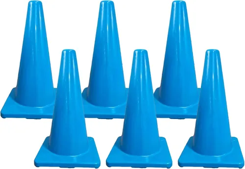 Vista 4 de Juego de 6 conos de seguridad de tráfico de PVC de 18 pulgadas con base negra (6 conos, azul) - Sin collar reflectante
