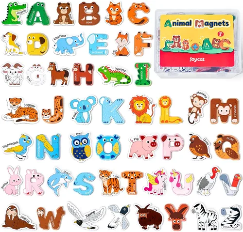 Vista 9 de JoyCat Imanes de madera gruesos del alfabeto para nevera, tamaño grande, lindo animal, colorido ABC, letras magnéticas, 26 letras mayúsculas, juego