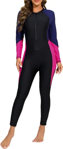 Vista 14 de Halcurt - Traje de baño de una pieza con cremallera frontal para mujer, manga larga, con protección contra erupciones (factor de protección solar 50)