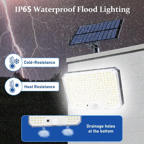 Vista 13 de Luces solares para exteriores, 226 luces LED con sensor de movimiento, iluminación solar del atardecer al amanecer con 3 modos, control remoto