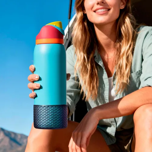 Vista 3 de Funda de Silicona para Botella de Agua Owala de 40oz, Cubierta Protectora con Brillos para la Base del Frasco para Botellas Owala FreeSip Twist