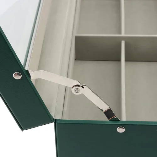 Vista 4 de Organizador de almacenamiento de lentes de sol de 12 ranuras, de doble capa, de cuero, con cerradura, caja de almacenamiento con cajón para mujeres