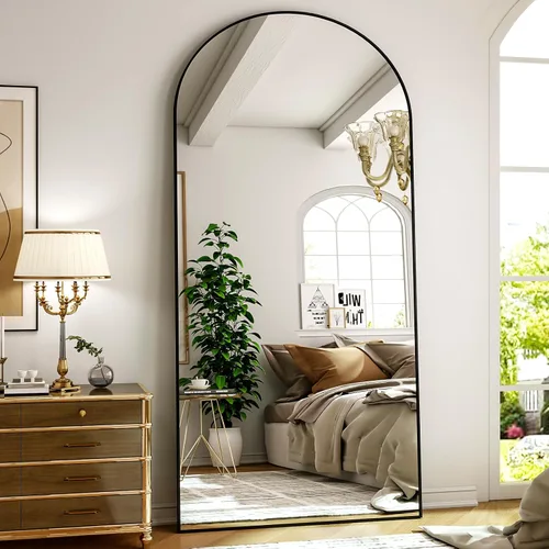 Vista 16 de Espejo de Cuerpo Entero 56"x21" - Espejo de Cuerpo Arqueado de Pie con Marco de Aluminio, Inclinado/Colgante para Dormitorio Vestidor Sala de Estar