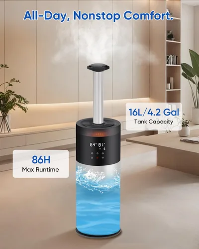 Vista 4 de Humidificadores para dormitorio, humidificador de 16 litros para habitación grande de 1500 pies cuadrados, humidificador ultrasónico de niebla fría