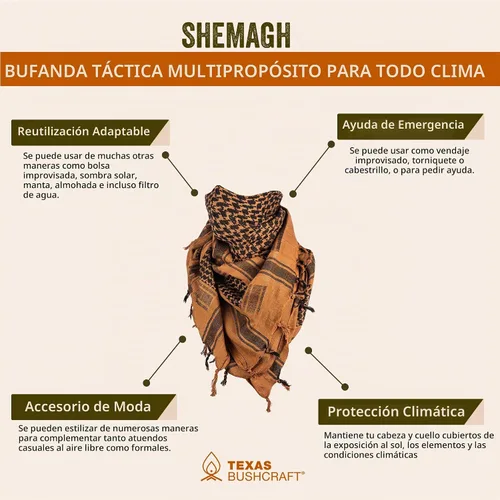 Vista 7 de Texas Bushcraft Tactical Shemagh - Auténtico Keffiyeh 100% algodón para tu equipo de camping, senderismo y mochilero Naranja quemado