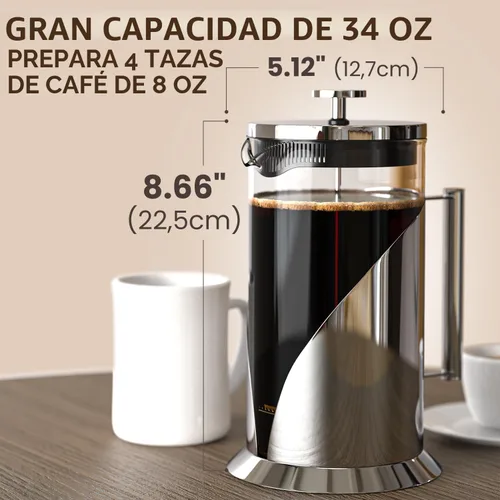 Vista 8 de Cafe Du Chateau Cafetera de prensa francesa de acero inoxidable de 34 onzas, prensa de café aislada fácil de usar con filtración de 4 niveles