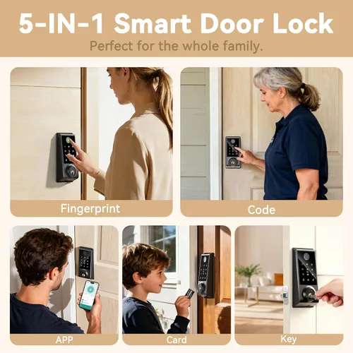 Vista 2 de IRONZON 391YS - Cerradura inteligente para puerta de entrada sin llave 5 en 1 con mango