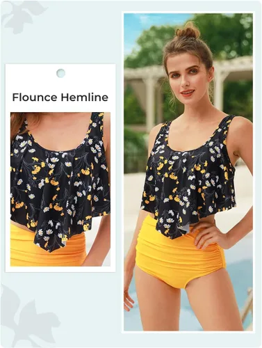 Vista 2 de Summer Mae Women's Tankini Swimsuit Ruffle Flounce Top High Waisted Bottom Bikini Set Tummy Control Bathing Suit