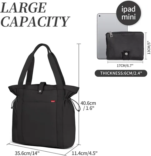 Vista 5 de YaKuss Bolsas de nailon para mujer, bolso de hombro con cincha lateral, impermeable, bolsa grande con cremallera, Negro -, Casual