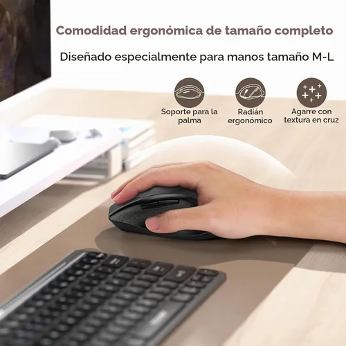 Vista 5 de TECKNET Ratón Inalámbrico Jiggler, Ratón Recargable de Clic Silencioso, Plug & Play con Adaptador USB-C, Ratón Ergonómico de 6400 DPI, Mover