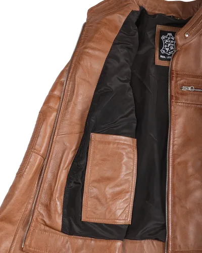Vista 5 de Decrum Chaqueta de cuero para mujer - Chaquetas de cuero de cordero real con estilo casual para mujer