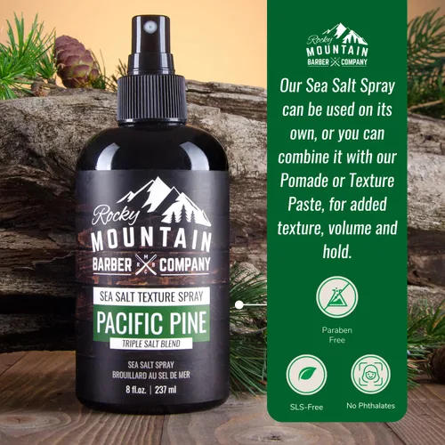 Vista 7 de Rocky Mountain Barber Company Spray de sal marina para hombres, añade volumen, textura y sujeción ligera para todo tipo de cabello, mezcla triple