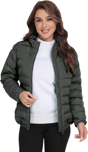 Vista 3 de Little Donkey Andy Women's Lightweight Puffer Jacket Hooded Windproof Winter Coat Jaspeado negro mejorado