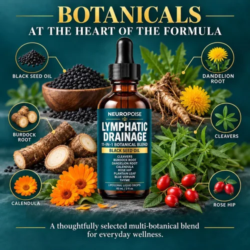 Vista 3 de Neuropoise - Gotas de drenaje linfático con aceite de semilla negra, mezcla liposomal 11 en 1, 2 onzas líquidas