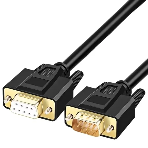 Vista 3 de Cable de extensión de 9 pines DB9 Serial RS232 COM, cable de datos COM de grado industrial hembra a hembra a macho, cable blindado de 9 pines
