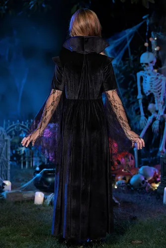 Vista 7 de Disfraz de vampiro de Halloween para niñas, 5 piezas, vestido gótico