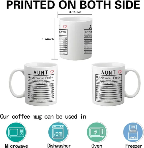 Vista 6 de Auntie Nutrition Facts - Taza de café de 11 onzas, caja de regalo para tía, tía de sobrino, sobrina, día de la madre, regalos de cumpleaños