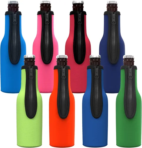 Vista 7 de Fundas aislantes para botellas de cerveza (multicolor) de neopreno con cremallera para botellas de cuello largo de 12 onzas (Multicolor