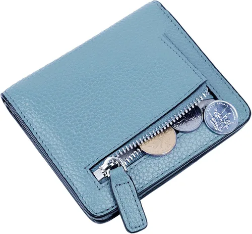 Vista 6 de BIG SALE-AINIMOER billetera de bolsillo pequeña con cremallera, plegable, compacta de cuero con bloqueo por identificación por radiofrecuencia
