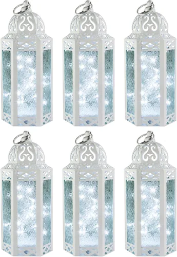 Vista 27 de VELA LANTERNS Juego de 2 portavelas decorativos de LED con luces de hadas de 12" de metal marroquí para colgar o mesa, decoración del hogar