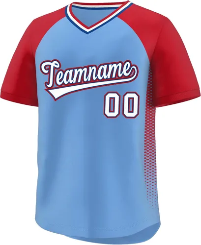 Vista 12 de Camiseta de béisbol personalizada con cuello en V para hombres, mujeres y jóvenes, camisetas de béisbol personalizadas con costuras o estampadas