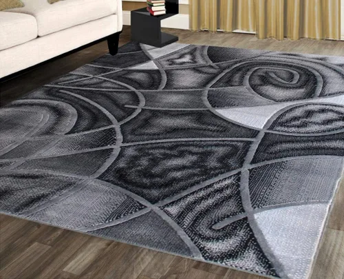 Vista 22 de Masada Rugs, Alfombra moderna y contemporánea, azul, gris y negro (2 pies x 3 pies)