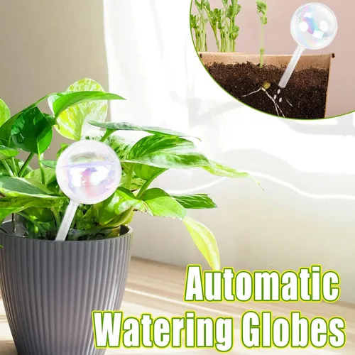 Vista 6 de Pynqdfu 2 globos de riego de plantas, dispositivos de riego de vidrio degradado de arco iris, accesorios de plantas de riego automático