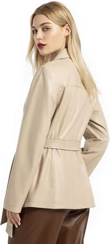 Vista 4 de Smart Universe Wear - Chaqueta de piel de cordero para mujer estilo casual doble botonadura