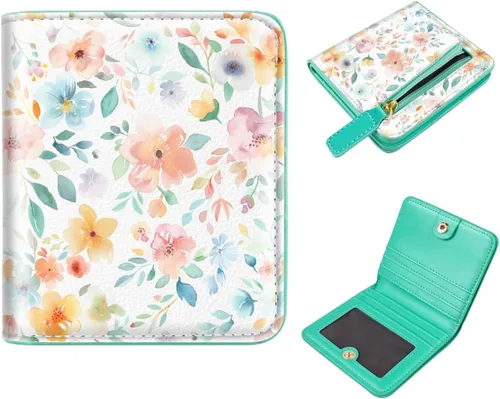 Vista 30 de Cartera pequeña con bloqueo RFID para mujer, con bolsillo plegable y compacto, lindo soporte para tarjetas de crédito, ranura para monedas, monedero