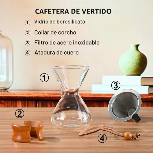 Vista 4 de Cafetera para verter sobre el gotero de café con filtro de acero inoxidable Café para verter sobre 13.5 onzas, cafetera de goteo, jarra de alta