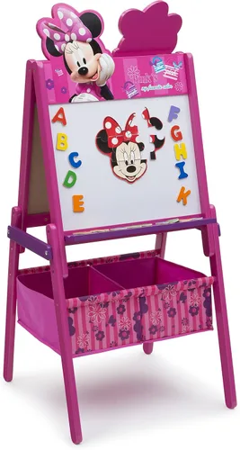 Vista 2 de Delta Children - Caballete de madera de doble cara para niños con almacenamiento - Ideal para manualidades, educación en casa y más, Minnie Mouse