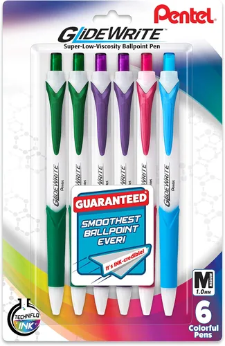 Vista 9 de Bolígrafo Pentel GlideWrite con tinta TechniFlo, (1.0mm) línea media, tinta burdeos, caja de 12 (BX910-BG)