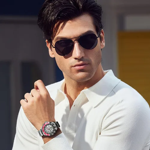 Vista 2 de TSAR BOMBA Relojes mecánicos automáticos híbridos GMT de lujo para hombres, 656.2 ft, impermeable, esqueleto japonés, movimiento de carga