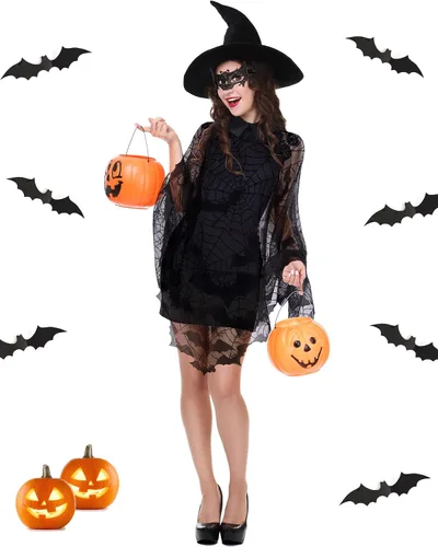 Vista 2 de Jeyiour Poncho de encaje de telaraña para mujer con máscara para Halloween