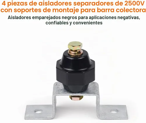 Vista 2 de 4 aisladores de separación de 2500 V con soportes de montaje de barra colectora de tierra (aislante negro de 2 pulgadas)