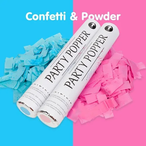 Vista 2 de Clover Products - Cañones de revelación de género – Paquete de 4 (2 azules y 2 rosas) Poppers de confeti y polvo de 12 pulgadas Alimentado por