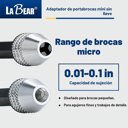 Vista 3 de LABEAR - Adaptador Mini Sin Llave para Portabrocas de ¼ Pulgada con Vástago Hexagonal Capacidad de 0.3-3.2mm para Brocas Micro