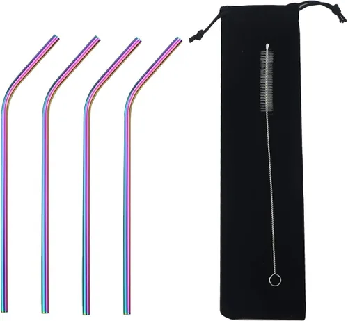 Vista 16 de Gugrida Pajitas de metal de acero inoxidable de 8.5 pulgadas, reutilizables, juego de 3 popotes – Cepillo de limpieza de color ultra largo