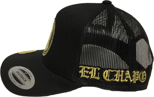 Vista 2 de Capsnmore El Chapo Guzman Sombrero Negro Malla El Snapback 4 Logos, Negro