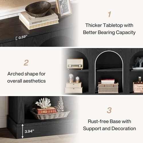 Vista 7 de Tribesigns - Mesa consola estilo granja, mesa de entrada de 63 pulgadas de largo con 3 niveles de almacenamiento, mesa de sofá rectangular de madera