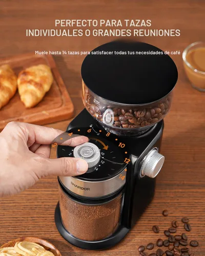 Vista 4 de SHARDOR Molinillo de café eléctrico 2.0, molinillo automático de granos de café para uso doméstico, molino de rebabas ajustable con 16 ajustes
