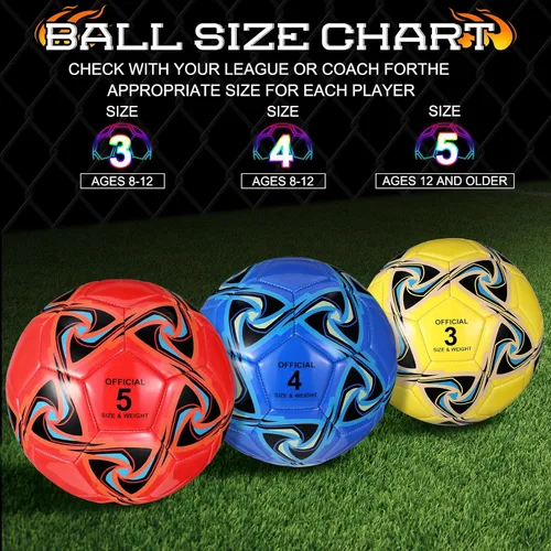 Vista 3 de Deekin 6 pelotas de fútbol con bomba de tamaño 5/4/3 oficial para deportes exteriores, pelota de fútbol desinflada a máquina, para interiores