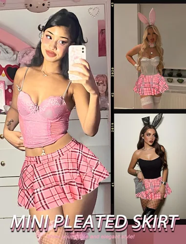 Vista 3 de Avidlove - Minifalda plisada con volados para mujer, color liso, falda de lencería